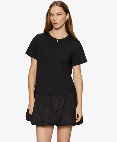 Sanctuary For Keeps Mixed Media Bubble Hem Cotton T-shirt Minidress In Black