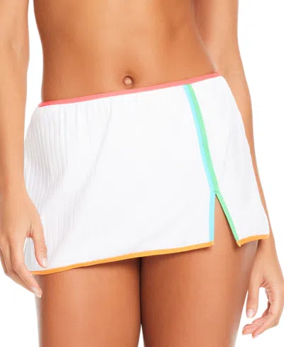 Sanctuary Women's High-waist Contrast-trim Swim Skirt In Summer White