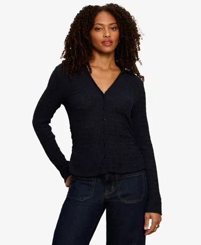 Sanctuary Women's Juno Textured Long-sleeve Spread Collar Shirt In Navy Blazer