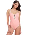 Sanctuary Women's Key Item Stay Connected Tie-front Swimsuit In Pink