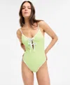 Sanctuary Women's Key Item Stay Connected Tie-front Swimsuit In Green