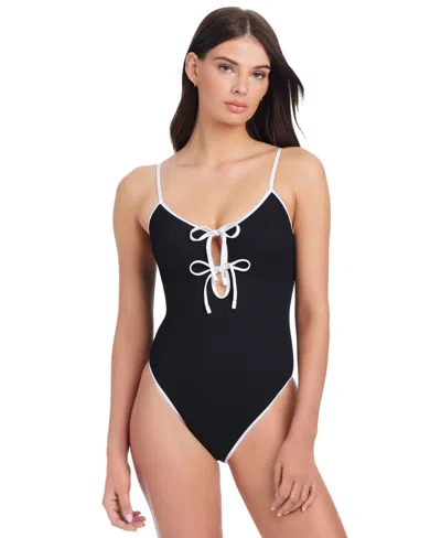 Sanctuary Women's Key Item Stay Connected Tie-front Swimsuit In Black