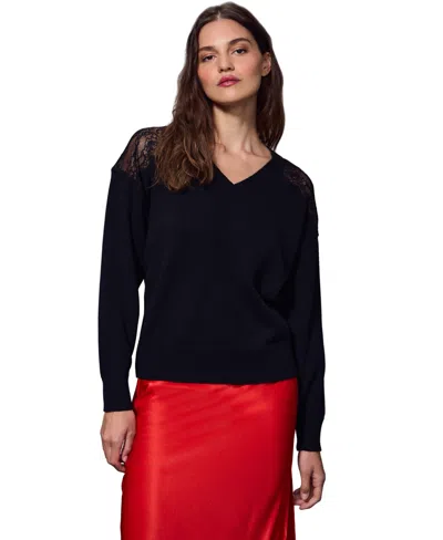 Sanctuary Women's Lace Detail V-neck Long-sleeve Sweater In Black
