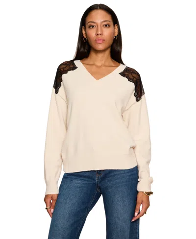 Sanctuary Women's Lace Detail V-neck Long-sleeve Sweater In Bone