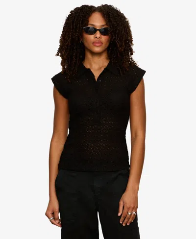 Sanctuary Women's Lace Muscle Sleeveless Collared T-shirt In Black