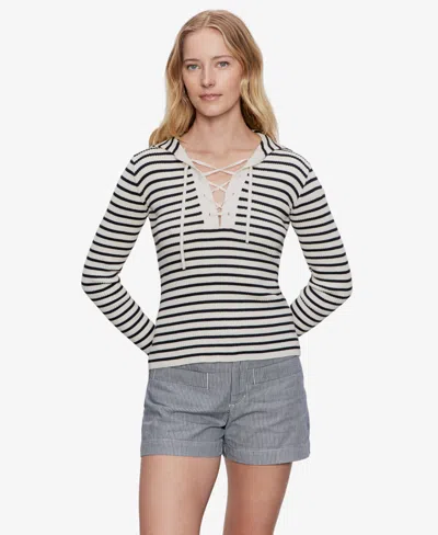 Sanctuary Lace Up Striped Sweater In White