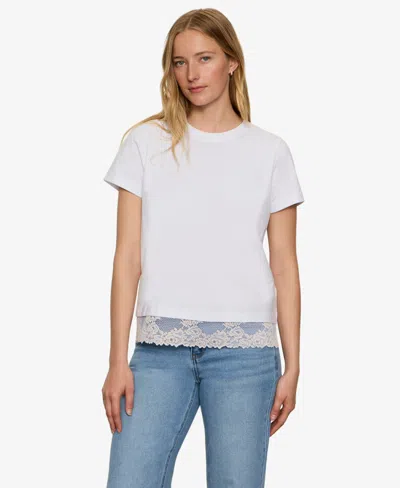 Sanctuary Women's Lace-hem Crewneck T-shirt In White