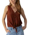 Sanctuary Link Up Crinkle Stripe Tie Hem Sleeveless Top In Rich Clay