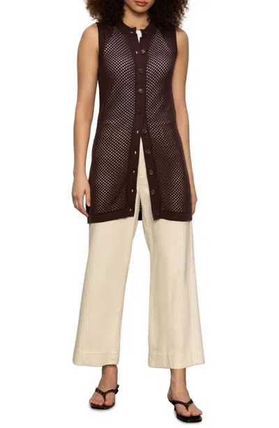 Sanctuary Women's Long Openwork Vest In Brown