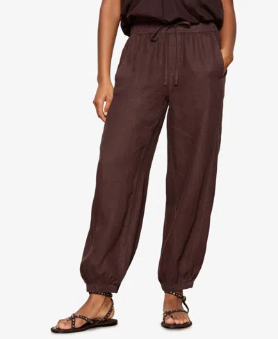 Sanctuary Melody Drawstring Linen Balloon Pants In Burgundy