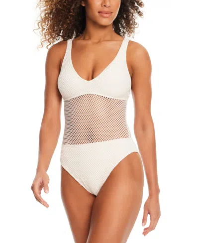 Sanctuary Crochet Scoop-neck High-cut One-piece Swimsuit In Beige