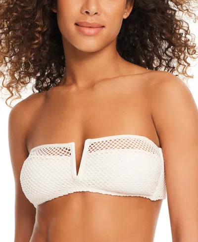 Sanctuary Women's Sea Crochet V-wire Bandeau Bikini Top In White Sand