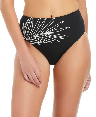 Sanctuary Embroidered High Waist Swim Bottoms In Black