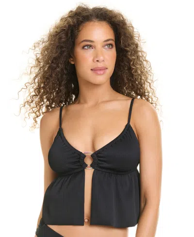 Sanctuary O-ring Rib Tankini Top In Black