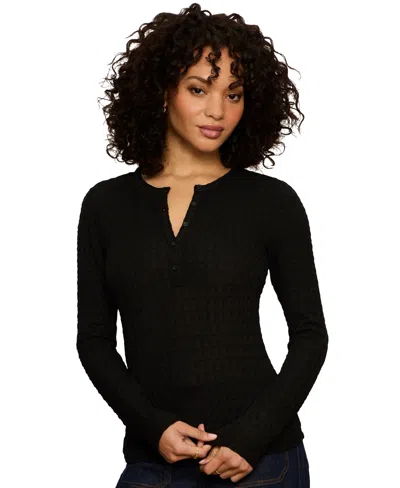 Sanctuary Women's Not So Basic Textured Long-sleeve Henley Top In Black
