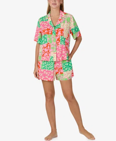 Sanctuary Women's Notch Collar Top And Mid-rise Boxer Shorts, 2-piece Set In Multi