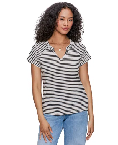 Sanctuary Stripe Notch V-neck Cotton Blend T-shirt In Multi
