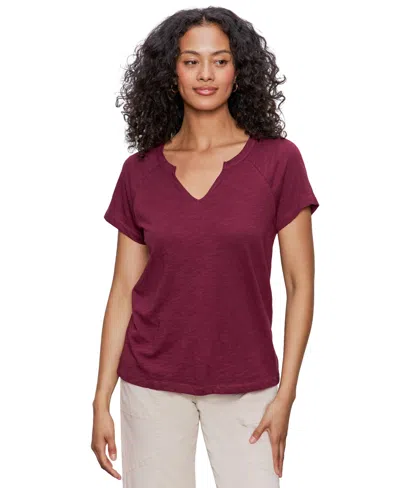 Sanctuary Notch V-neck Cotton Blend T-shirt In Purple