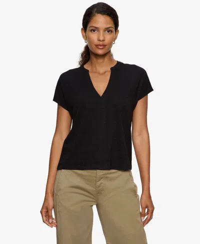 Sanctuary Organic Cotton Blend Split Neck T-shirt In Black