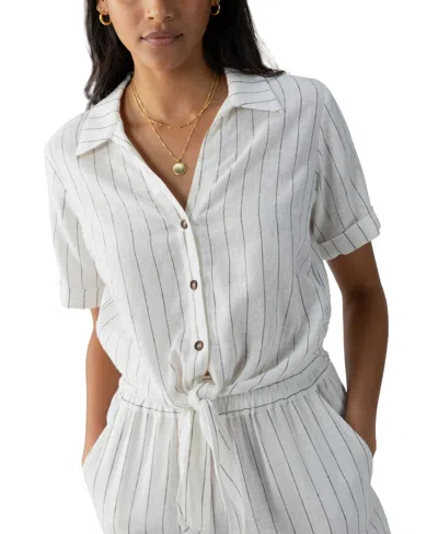 Sanctuary Women's Ocean Striped Button-front Tie-hem Shirt In Biarritz Stripe