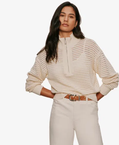 Sanctuary Open Stitch Half-zip Cotton Blend Sweater In White