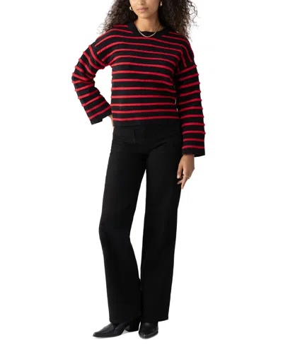 Sanctuary Women's Ottoman Stitch Crewneck Sweater In Black W,mars Red Stripe