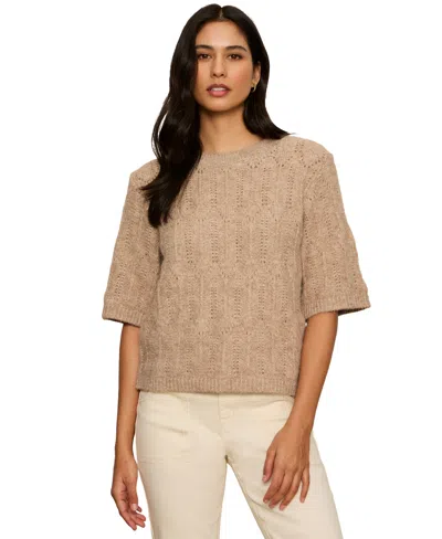 Sanctuary Women's Pointelle Short-sleeve Crewneck Sweater Tee In Heather Hazelnut