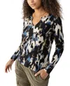 Sanctuary Print Split Neck Knit Top In Midnight Storm