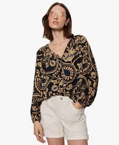 Sanctuary Women's Printed Split Neck Blouse In Brown