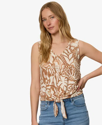 Sanctuary Women's Printed V-neck Sleeveless Tie-hem Tank Top In Brown