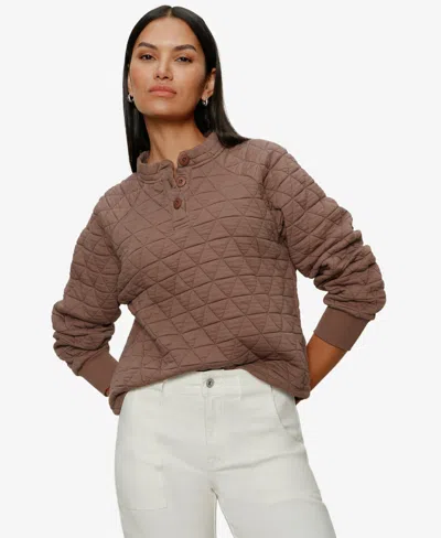 SANCTUARY WOMEN'S QUILTED BUTTON POPOVER PULL-ON SWEATSHIRT