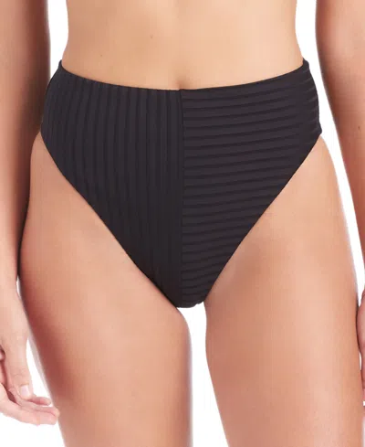 Sanctuary Women's Refresh Rib High-leg High-rise Bikini Bottoms In Black