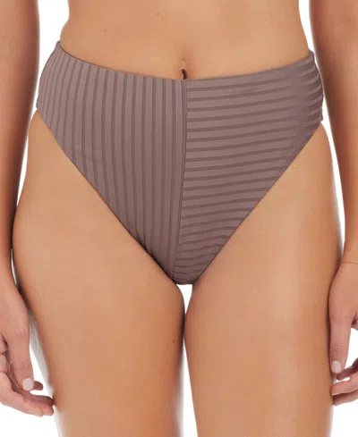 Sanctuary Women's Refresh Rib High-leg High-rise Bikini Bottoms In Iron