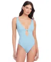 Sanctuary Women's Refresh Rib Plunging Lace Back Mio One-piece Swimsuit In Blue Chateau