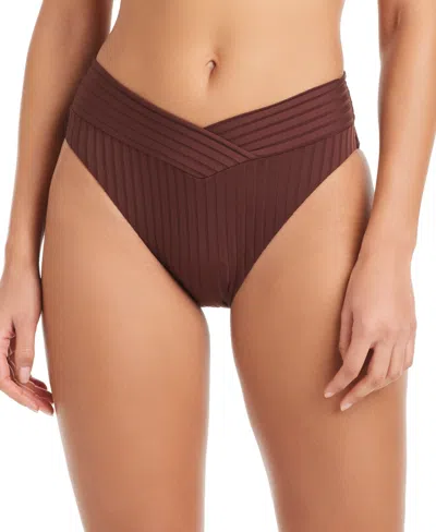 Sanctuary Women's Refresh Ribbed Moderate-coverage Swim Bottoms In Brown