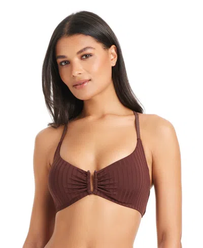 Sanctuary Women's Refresh Ribbed Tie-back Underwire Bra In Brown