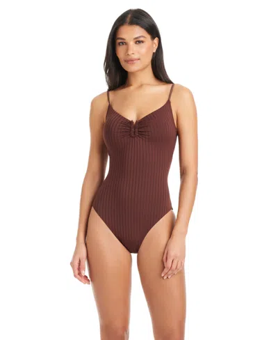 Sanctuary V-wire Rib One-piece Swimsuit In Brown