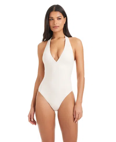 Sanctuary Women's Refresh Ribbed V-neck One-piece Swimsuit In White