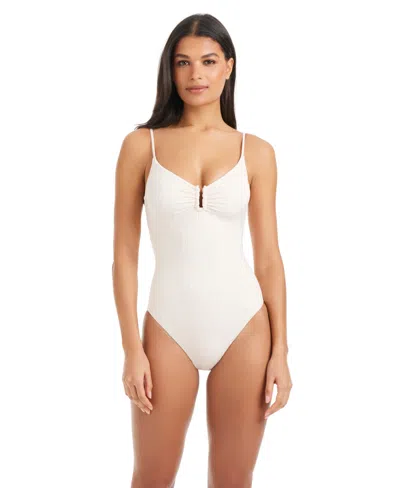 Sanctuary Women's Refresh Ribbed V-neck One-piece Swimsuit In White