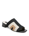 Sanctuary Women's Rumble Square Toe Stretch Knit Block Heel Sandals In Black/milk/tan