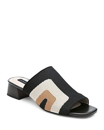 Sanctuary Women's Rumble Square Toe Stretch Knit Block Heel Sandals In Black/milk/tan