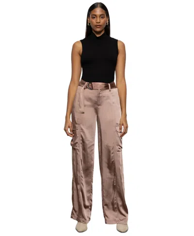 Sanctuary Women's Satin Wide-leg Cargo Pants In Rose Gold