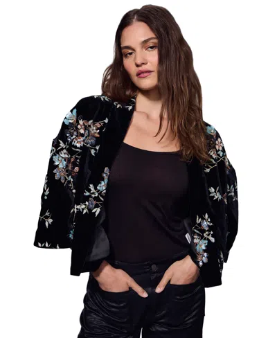 Sanctuary Women's Scarlett Cropped Embellished Collarless Velvet Jacket In Moon Glow