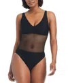 Sanctuary Women's Sea Crochet V-neck High-leg Tank One-piece Swimsuit In Black