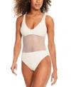 Sanctuary Crochet Scoop-neck High-cut One-piece Swimsuit In White Sand