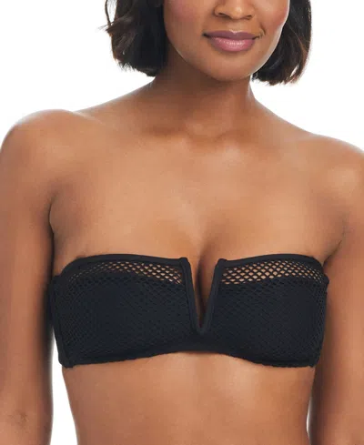 Sanctuary Womens Sea Crochet V Wire Bandeau Bikini Top Hipster Bikini Bottoms In Black