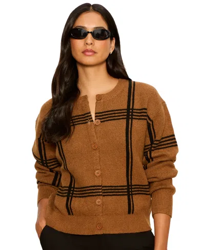 Sanctuary Women's Semi-cropped Crewneck Sweater In Cocoa Powder,black Plaid