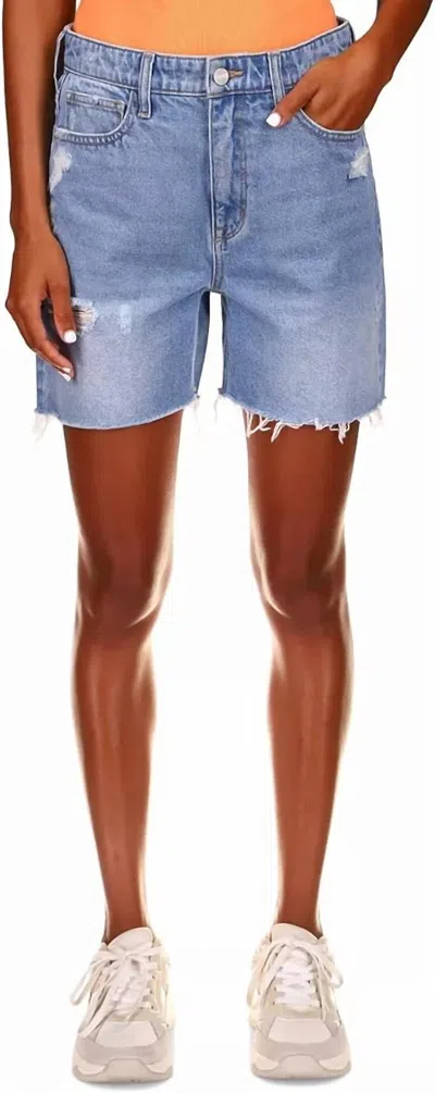Sanctuary Women's Sidewalk Destructed Cut-hem Rigid Denim Jean Short In Fade In Blue