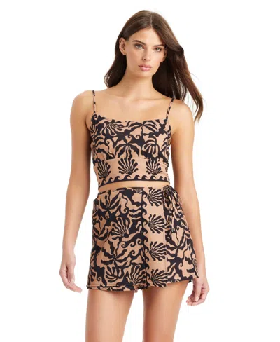Sanctuary Flyaway Tie Back Crop Cover-up Top In Brown