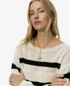 Sanctuary Sporty Stripe Open Knit Sweater In Eco Natural,blk Stripe